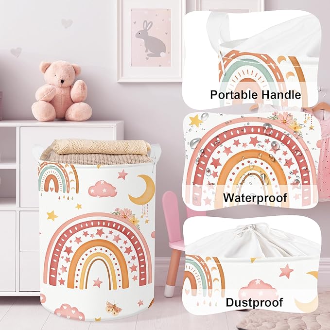 Clastyle Rainbow Baby Laundry Hamper Cloud Kid Storage Basket Women Girl Gift Toy Box Collapsible Clothes Organizer Nursery Bin for Bedroom,Moon,36 * 45 cm