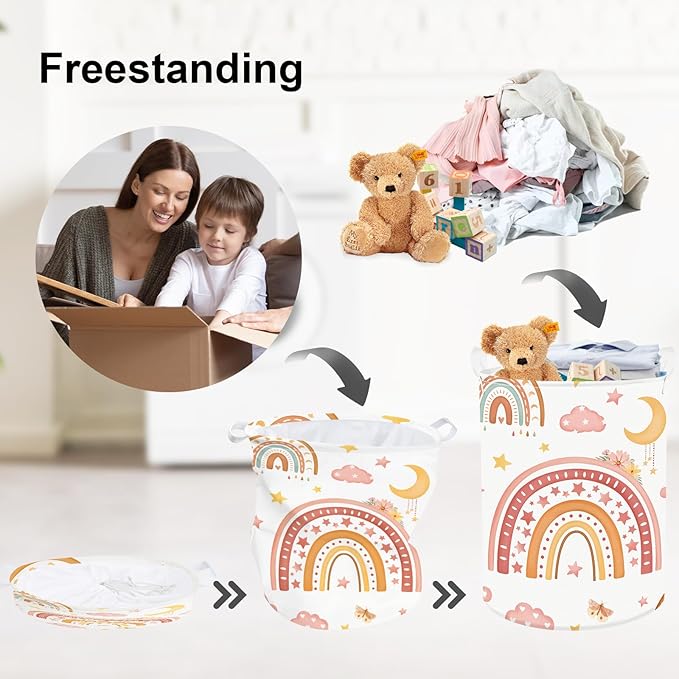 Clastyle Rainbow Baby Laundry Hamper Cloud Kid Storage Basket Women Girl Gift Toy Box Collapsible Clothes Organizer Nursery Bin for Bedroom,Moon,36 * 45 cm