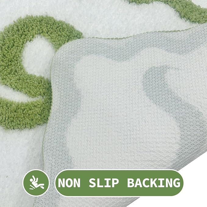 Green Bow Bath Mat - Scalloped Bow Bathroom Rug Easter Spring Room Decor Microfiber Bath Mat Water Absorbent Non Slip Shower Carpet Girls Bedroom Aesthetic Preppy Rug (Green, 16" x 24")