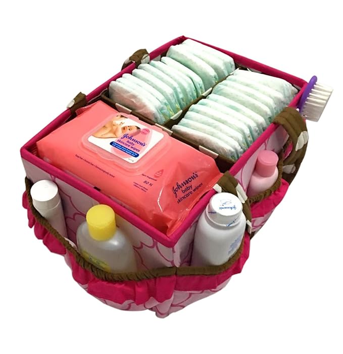 Bacati Butterflies Girls Nursery Fabric Storage Caddy with Handles, Pink/Chocolate