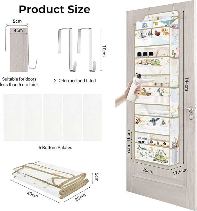 Clastyle Dinosaur Over the Door Organizer Tree Nursery Hanging Storage Organizer for Kids Clothes Diaper Toy Closet Door Hanging Shelf Storage for Bedroom Bathroom Pantry, Magic, 5-Tier