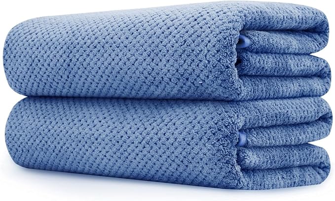 2 Pack Bath Towel Set 35" x 70", Extra Large Waffle Bath Towel Set, Microfiber Super Soft Highly Absorbent, Sturdy Quick Drying Towels for Bathroom, Gym, Sports, Yoga (2PCS Light Blue)