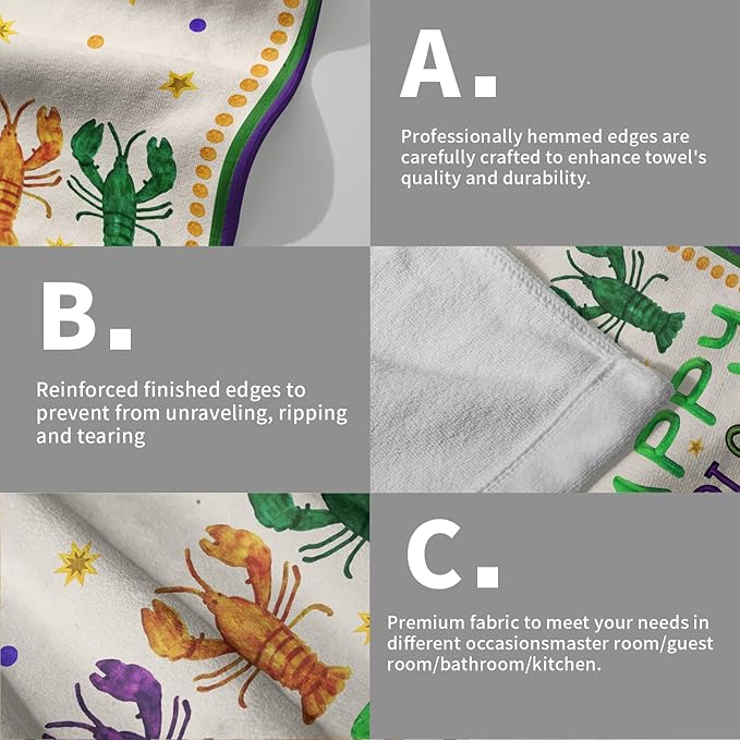 Happy Mardi Gras Kitchen Towels Set of 2 Soft Absorbent Purple Tea Towels Baking Cooking Wash Cloth Mardi Gras Decor Hand Dishtowels for Bathroom Kitchen Bar Beach Gym Spa Decor 14x28 Inch