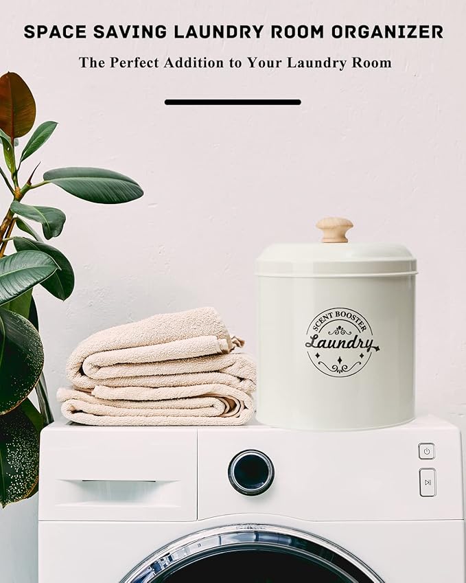 Laundry Scent Booster Beads Dispenser - Metal Farmhouse Laundry Room Decor - Organizing Container for Detergent, Powder (Cream)