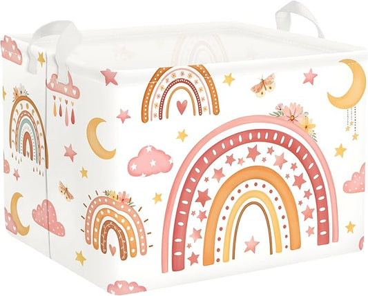 Clastyle Rainbow Baby Laundry Hamper Cloud Kid Storage Basket Women Girl Gift Toy Box Collapsible Clothes Organizer Nursery Bin for Bedroom,Moon,40 * 30 * 30 cm