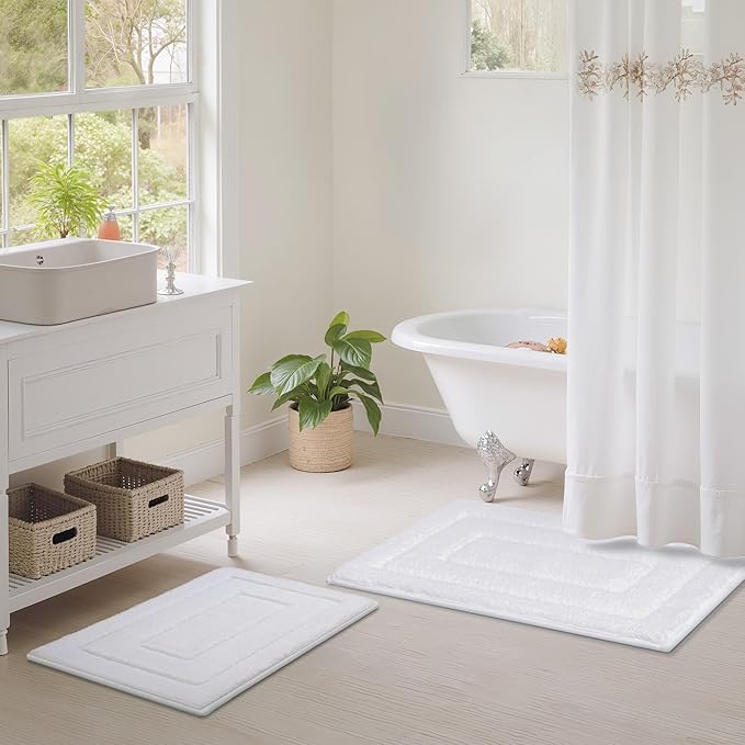 GRANNY SAYS Bathroom Rugs Sets 2 Piece,Soft Bath Mats for Bathroom, Bath Rugs Non Slip Washable, Absorbent Bath Rug for Tub,Shower and Toilet, Bath Mat Set (White, 20" x 32" + 16" x 24")