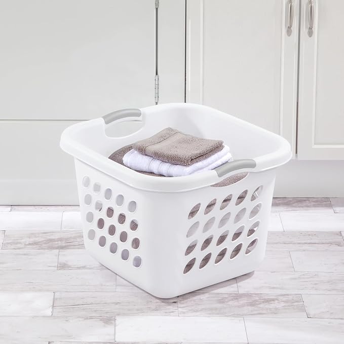 1.5 Storage Bushel Square Laundry Basket Plastic, Laundry Hamper White