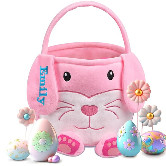 Personalized Easter Basket, PEMIRSAYO Easter Baskets for Kids Easter Bunny Baskets Custom Easter Basket Personalized Easter Gifts Toddler Easter Baskets Empty - Pink