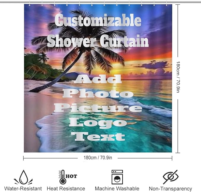 4 Piece Bathroom Custom Shower Curtain Sets Personalized Floor Mat Design Your Own Bath Rugs Customize Toilet Lid Cover Add Photo/Picture/Text Non-Slip Decor