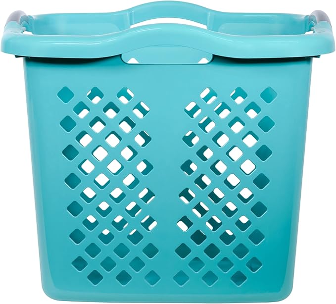 Laundry Hamper Basket with Diamond Pattern, 2 Bushel Capacity, Black, 21.6 x 17 x 18.9 inches (2, Blue)