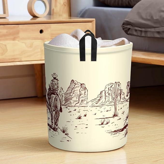 Western Desert Cowboy Baby Laundry Hamper,kids laundry Basket,Waterproof Storage Bin for Bedroom,Clothes Organizer Basket,Toys Box,Room Decor