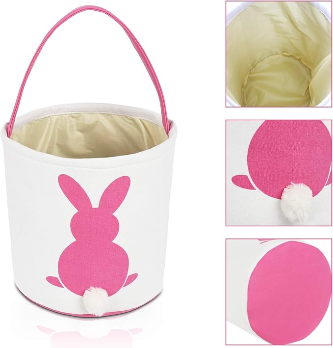 MONOBLANKS Easter Bunny Basket Bags, Rabbit Bucket Tote for Easter Egg Hunts Decorations Candy Gifts Storage (Pink)