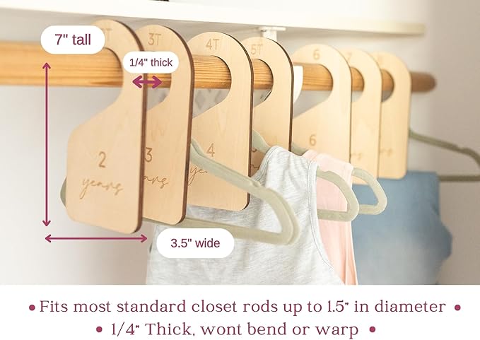 Modern Double-Sided Toddler Closet Dividers, Child Closet Organizers – Set of 7 Durable Kids Closet Size Hangers