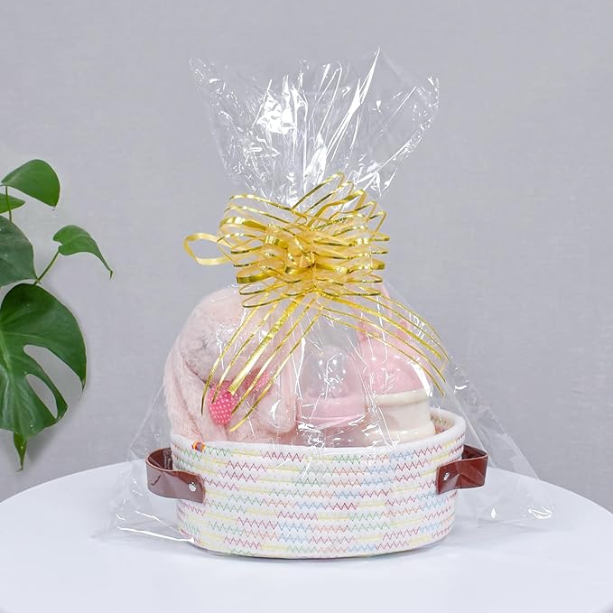 ABenkle Small Woven Basket, Mini Cotton Rope Storage Basket, Tiny Easter Basket, Shelf Basket, Oval Decorative Toy Dog Cat Basket for Nursery, Empty Gift Basket, 9.4" x 5.9" x 3.9" XS