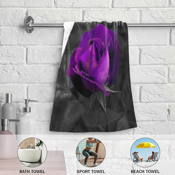Hand Towels for Bathroom Set of 2 Vintage Elegant Rose Floral Purple Romantic Flowers Black Leaves Soft Absorbent Bath Towels Decorative Kitchen Guest Dish Towel for Gym,Spa,Hotel 28x14in