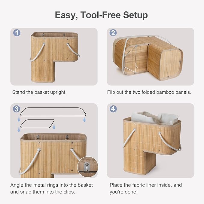 Stair Basket with Lid & Handle – Staircase Storage Basket for Wooden & Carpeted Stairs, Foldable Step Baskets for Stairs, Bamboo Storage Bin Organizer for Toys, shoes & Books (Natural Bamboo)