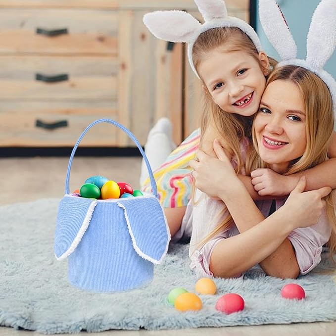 Bunny Egg Hunt Easter Bucket Plush | Easter Bucket Bags With Rabbit Ears,Bunny Ears Baskets For Kids,Easter Bunny Basket,Candy Storage Decorations With Rabbit Ears For Boys Girls