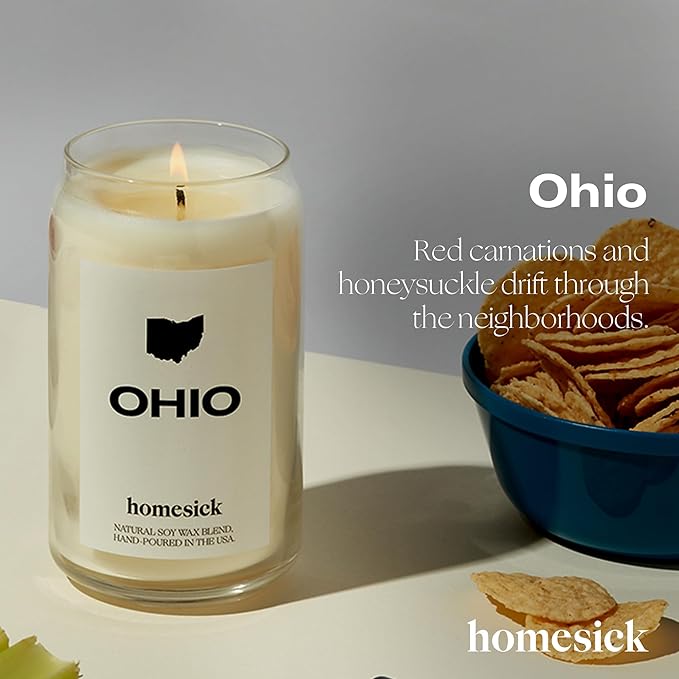 Homesick Scented Candles for Home (Ohio) - 13.75 oz Long-Lasting Soy Wax Jar Candle for Women & Men for All Occasions, 60-80 Hours Burn Time - Notes of Honeysuckle & Orange Zest