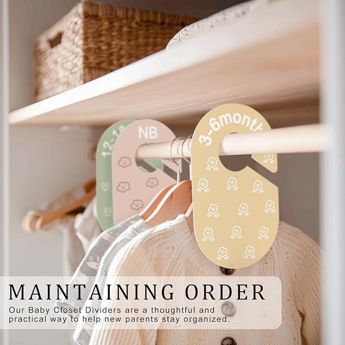 Baby Closet Dividers, Double-Sided Cute Design Baby Clothes Dividers for Closet, Baby Clothes Organizer for Sorting Clothing in 7 Sizes from Newborn to 12+ Months