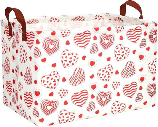 Large Valentine's Day Basket Heart Shaped Storage Bin for Gifts Collapsible Organizer Room Decor (Leopard Print Line Love)