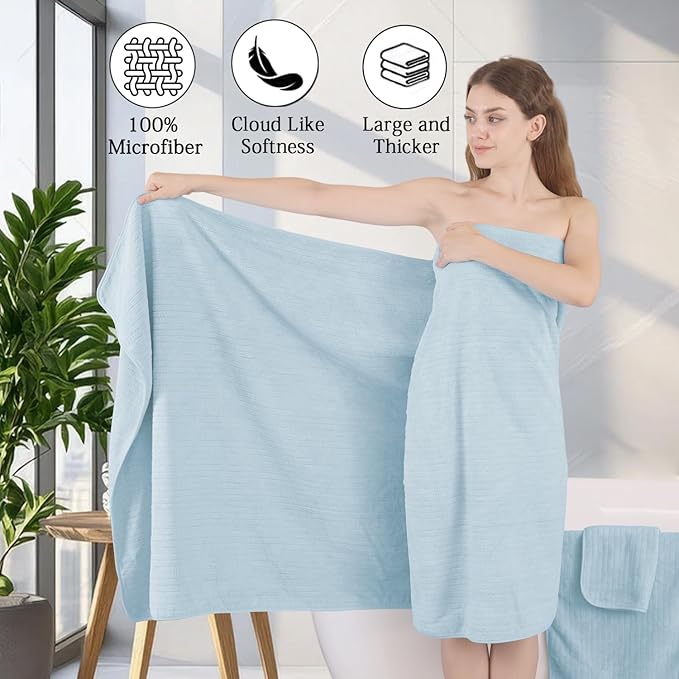 Hailea 18 Piece Family Bath Towel Set Include 6 Bath Towels,6 Hand Towels and 6 Washcloths Soft Bathroom Towel with Hanging Loops,Highly Absorbent Quick Dry Towels Set for Bathroom,Hotel and Spa-Blue