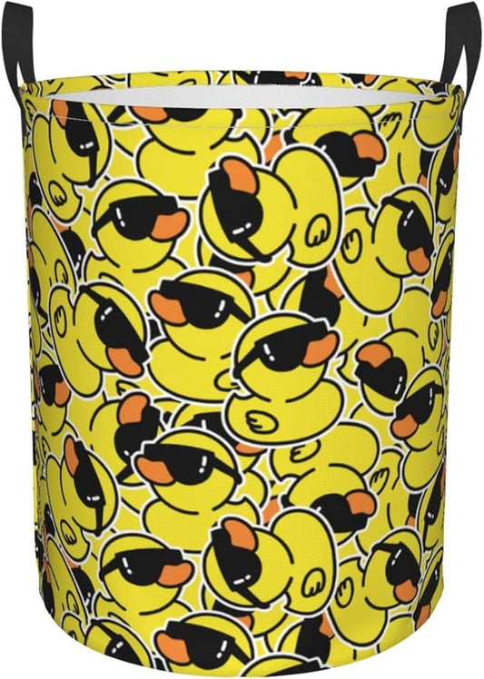 38L Round Laundry Hamper Funny Cute Rubber Ducks Storage Basket Waterproof Coating Organizer Bin For Nursery Clothes Toys