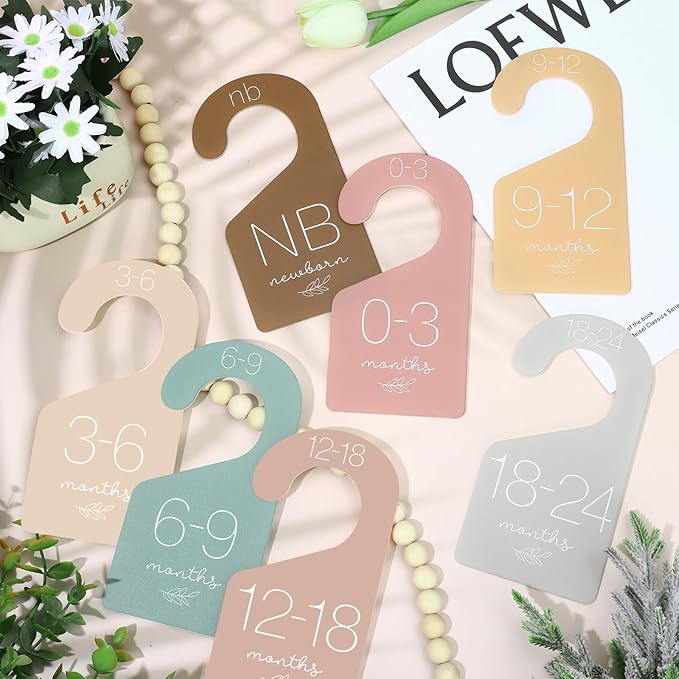 Whaline 7Pcs Baby Closet Size Dividers Warm Colors Acrylic Hanger Clothes Organizers Newborn to 24 Month Thicken Infant Wardrobe Separators For Home Nursery Baby Clothes