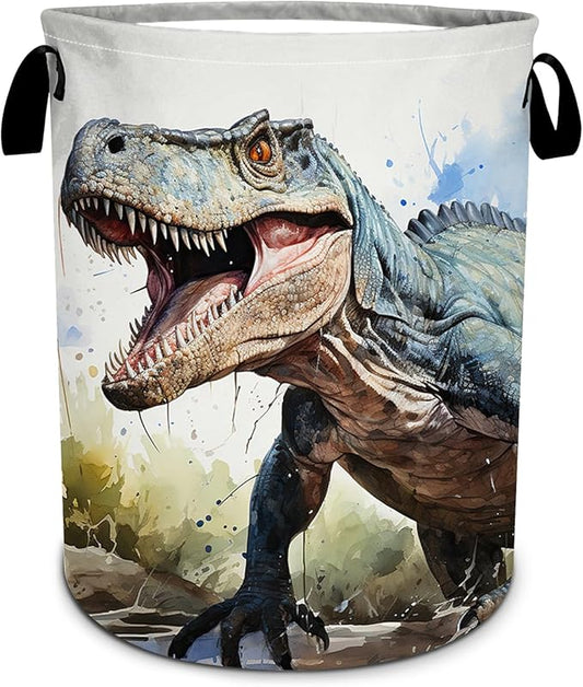 Dinosaur Laundry Basket, Foldable Waterproof Oxford Cloth Laundry Hamper Funny Tote Bag Dirty Clothes Storage Bucket Toy Organizer for Bathroom/Laundry/Bedroom 15.7"x19.6"
