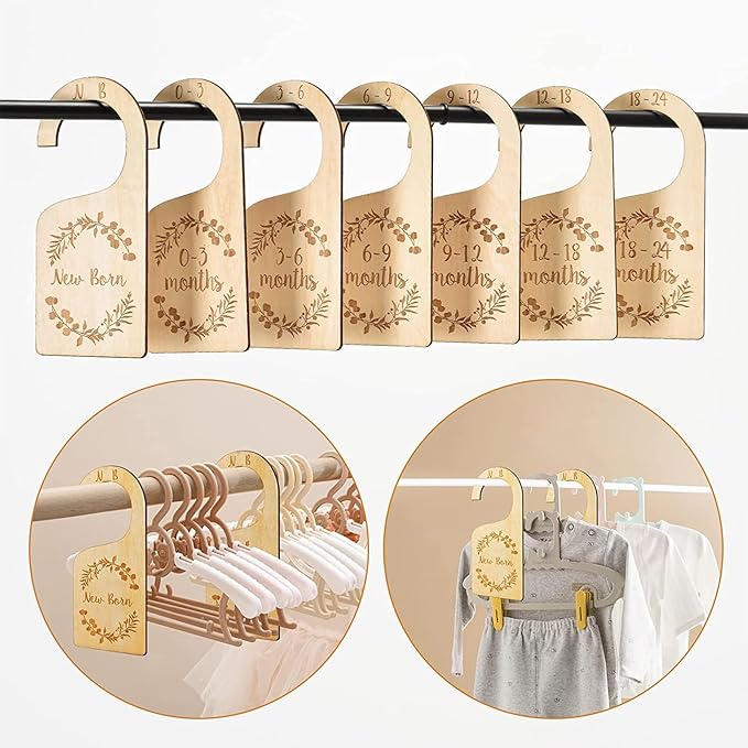 Generic Baby Closet Dividers, 7 Pcs Double-Sided Wooden Baby Closet Organizer from Newborn to 24 Months, Suitable for Home, Nursery Baby Clothes Organizer, Brown