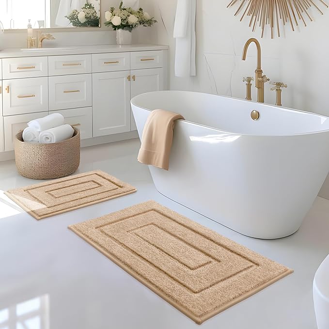 GRANNY SAYS Bathroom Rugs Sets 2 Piece,Soft Bath Mats for Bathroom, Bath Rugs Non Slip Washable, Absorbent Bath Rug for Tub,Shower and Toilet, Bathroom Mat Set (Beige, 20" x 32" + 16" x 24")