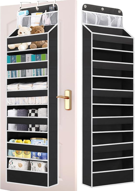 Over the Door Storage Hanging, 6 Tier Behind Door Organizer for Bedroom Nursery Closet to Store Diapers/Toys/Shoes/Sundries/Stuffed Animals/Bags, 1 Pack, Black