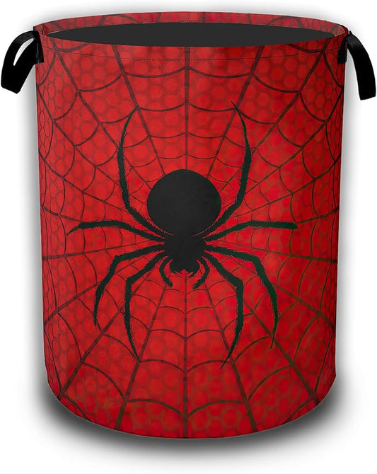 Red Spider Web Laundry Baskets,Laundry Hamper,Storage Basket with Handles for Bathroom Bedroom College Dormitory Living Room Nursery Organizer 16"x20.8"