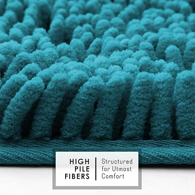 Hearth & Harbor Bathroom Rugs, Chenille Bath Mat - Machine Washable Bath Mats for Bathroom Non-Slip Backing Rubber, Quick Dry Bathroom Mat - Teal Blue 17x24-20x24