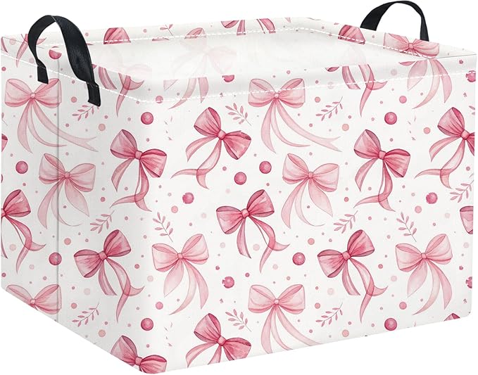 HIYAGON Rectangular Pink Basket for Girls Kids Baby Storage Basket Toy Storage Bin Organizer Box Room Decor(Pink Bowknot)