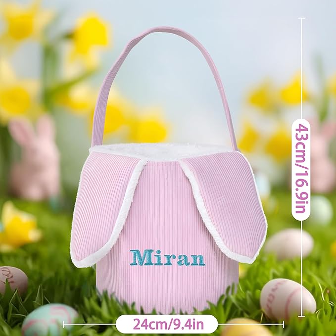Easter Basket, Touber Easter Bunny Basket, Personalized Easter Baskets for Kids, Easter Gifts Basket for Girls Baby Children - Bunny Ear Pink