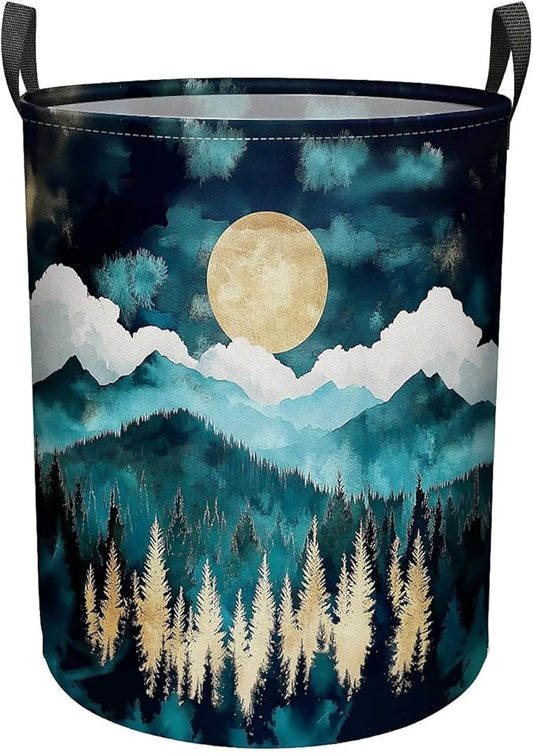 Moon Forest Laundry Basket, Large Canvas Collapsible Organizer Storage Basket for Nursery,Office,Toy Organizer,Home,Decor - 19.7" X 15.7 "