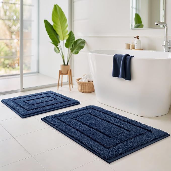 GRANNY SAYS Bathroom Rugs Sets 2 Piece,Soft Bath Mats for Bathroom, Bath Rugs Non Slip Washable, Absorbent Bath Rug for Tub,Shower and Toilet, Bathroom Mat Set (Blue, 20" x 32" + 16" x 24")