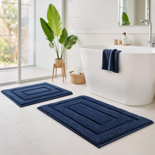 GRANNY SAYS Bathroom Rugs Sets 2 Piece,Soft Bath Mats for Bathroom, Bath Rugs Non Slip Washable, Absorbent Bath Rug for Tub,Shower and Toilet, Bathroom Mat Set (Blue, 20" x 32" + 16" x 24")