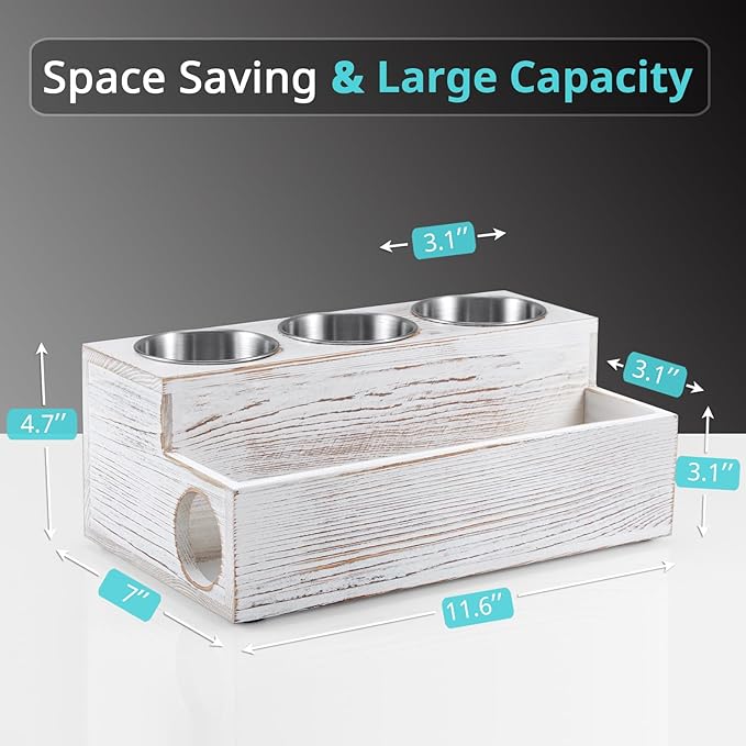 Hair Tool Organizer, White Washed Wood Hair Dryer Holder Countertop, Wall Mount Hot Tools Organizer for Hair Styling Accessories, Bathroom Supplies Vanity Caddy for Curling Wand, Blow Dryer
