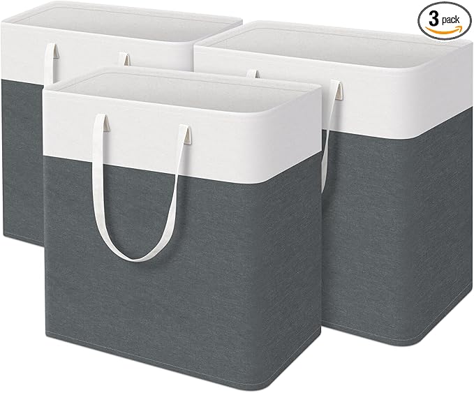 laundry basket 3-Pack, laundry hamper, Hamper with handles, collapsible laundry baskets, Waterproof dirty clothes hamper, Towel Storage for Home or Dorm, 100L-Grey