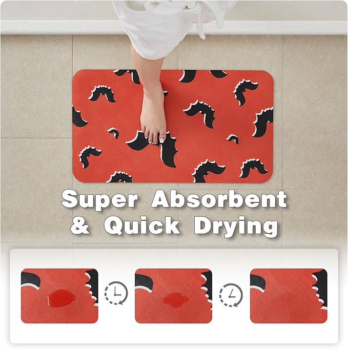 Halloween Bath Mat, Thin Halloween Bathroom Rug Non Slip Quick Dry Bat Bath Mat Fits Under Door Thin Floor Mat Halloween Decor, 24''x36'', Gothic Bats Orange