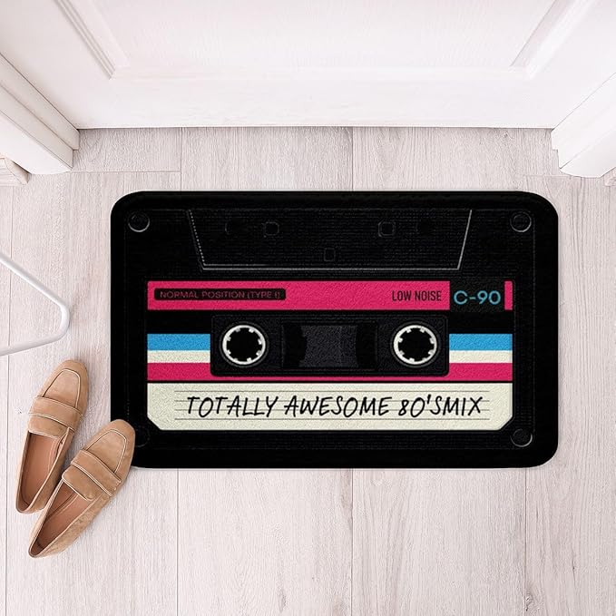 80s Party Bathroom Mat 20"X32",Audio Cassette Microfiber Bath Rug Kid Children,Vintage Music Theme Non Slip Back Inside Room Decor,Retro Tape Entry Door Mat Bathroom Music Art Style Bath Carpet,Luxury