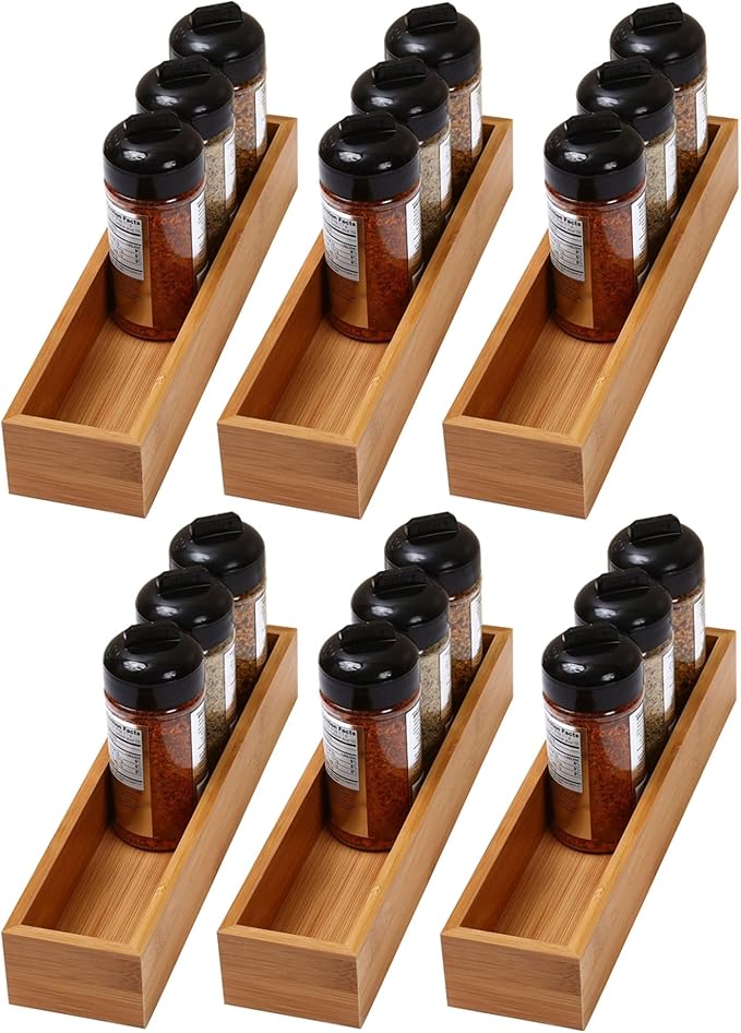 YBM Home Bamboo Drawer Organizer Storage Box for Kitchen Drawer, Junk Drawer, Office, Bedroom, Children Room, Craft, Sewing, and Bathroom, 6 Pack 3x12x2 inch