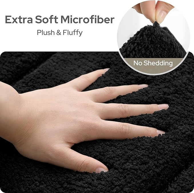 HOMEIDEAS Bathroom Rugs Sets 2 Piece, Extra Soft and Absorbent Microfiber Plush Bath Mat with Non Slip Backing(Black)