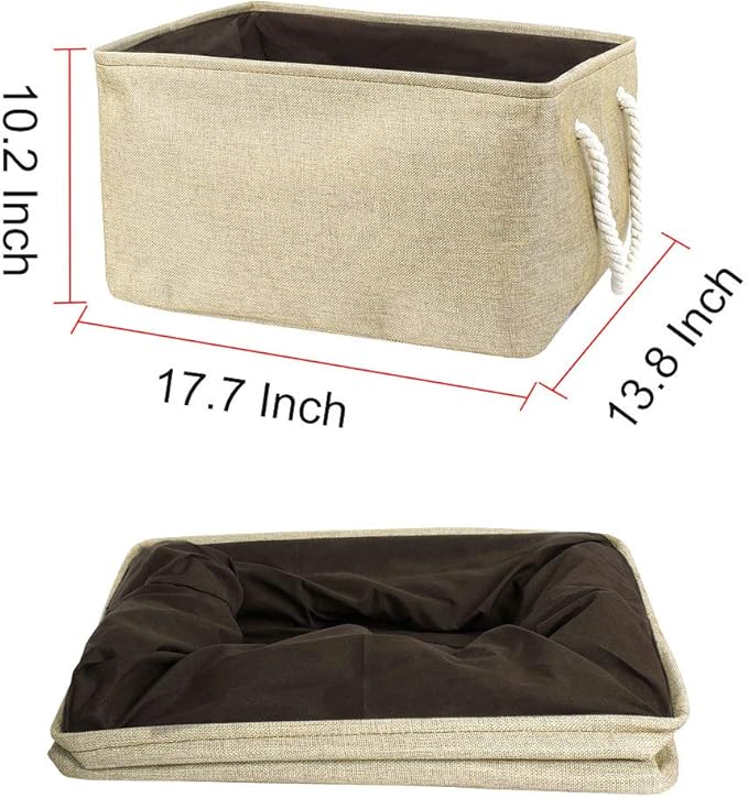 uxcell Fabric Storage Basket with Dual Handles, Collapsible Storage Bins for Laundry Clothes Storage, Home Organizer for Bedroom Office Closet Gold Tone X-Large