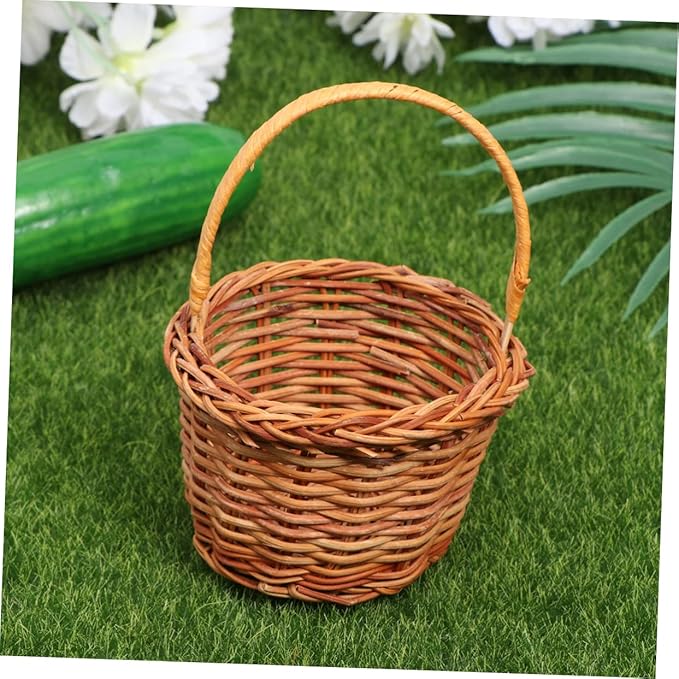 Zerodeko 1Pc Mini Handmade Woven Basket Creative Desktop Decoration for Home School Easter DIY Activity Prop Light Brown for Crafts Nursery Decor