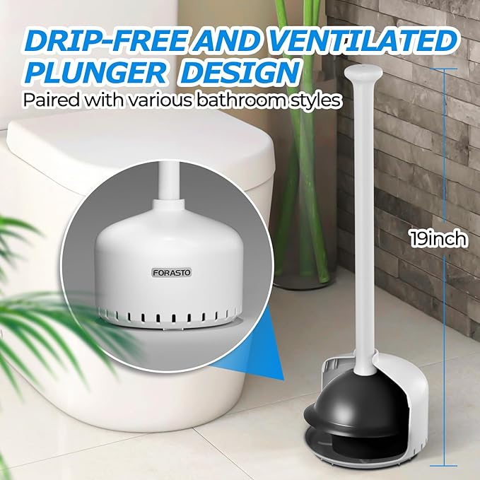 2Pack Toilet Plunger with Holder,Plungers for Bathroom with Holder,Heavy Duty Plunger with Cover,Bathroom Decor，Bathroom Accessories，Toilet Bowl Cleaners,Pearl White