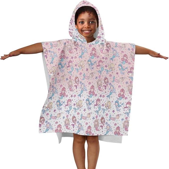 Hooded Bath Towel Poncho for Babies Cartoon Mermaid Princess Bath Towel for Babies Toddler Infant Bathroom Beach Swim Supplies Perfect Baby Bath Shower Decoration