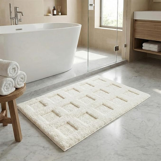 GRANNY SAYS Bathroom Rugs Non Slip Washable, Extra Soft & Water Absorbent Bath Mats for Bathroom, Plush Shaggy Bath Carpet, White Waffle Bath Mat Quick Dry for Tub & Shower 16" x 24"