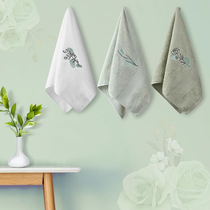 Abstract Botanical Hand Towels Boho Sage Green Botanical Bathroom Decor 14x29 Inch Embroidered Decorative Cute Summer Flowers Cotton Soft Absorbent Hand Towels for Bathroom Kitchen